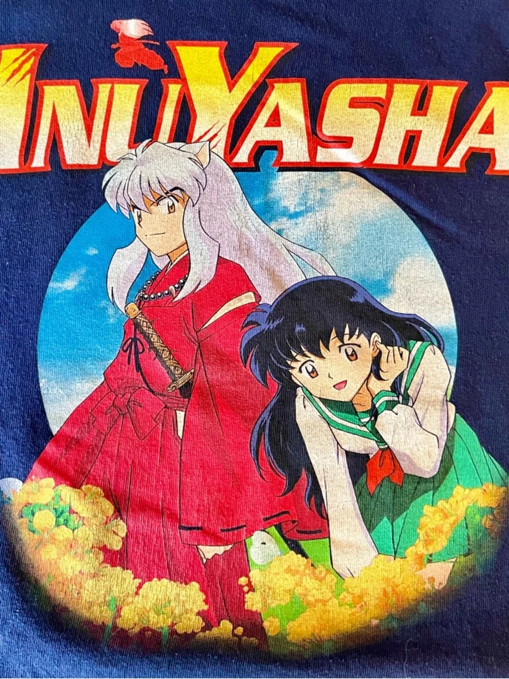 InuYasha Graphic Tee - Navy Blue with Red Green Yellow Print Japanese Manga - Picture 8 of 8